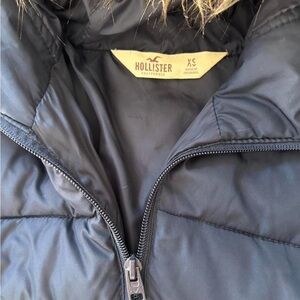 y2k Hollister navy Puffer Coat with Faux Fur Hood